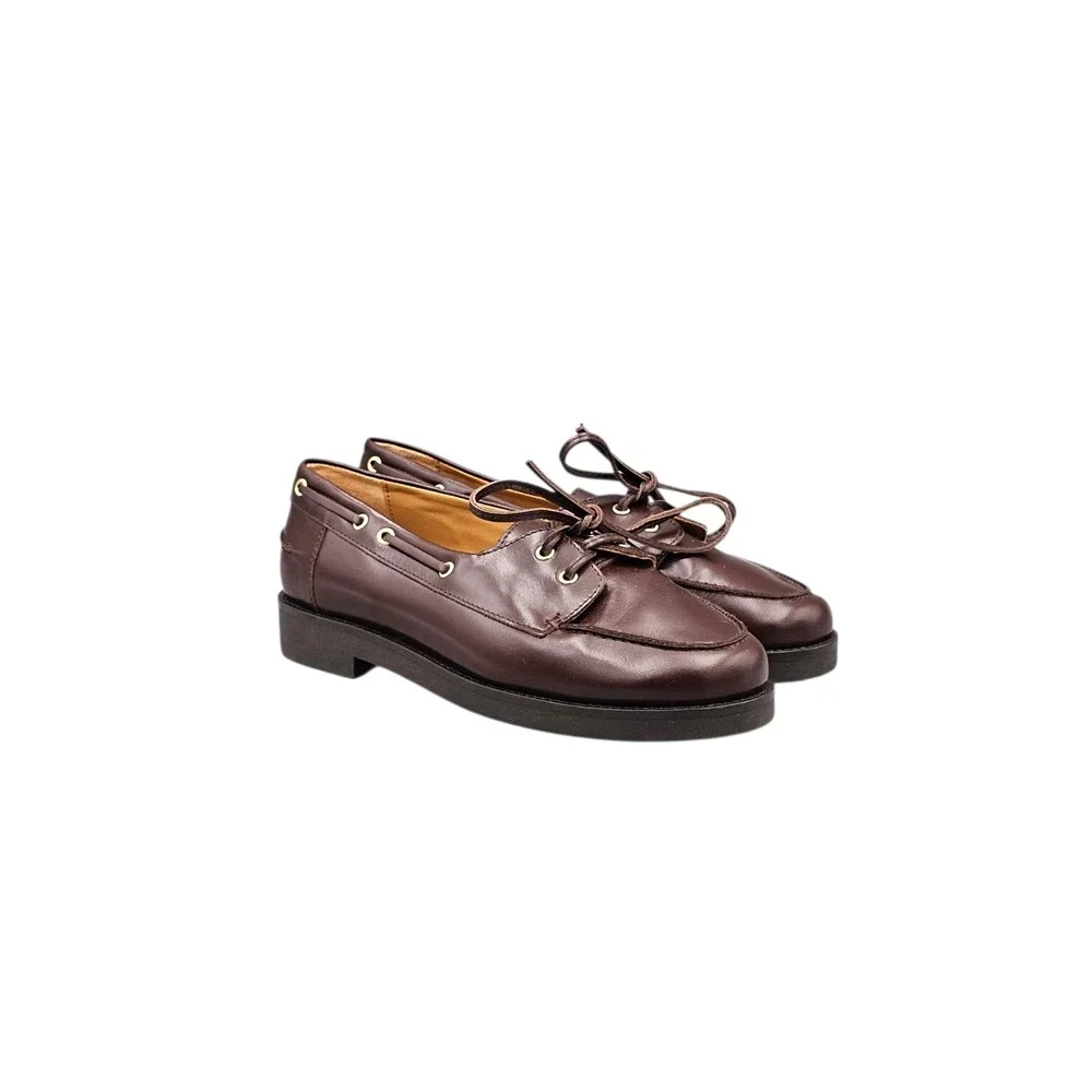 Sezane Women's Size 38/ 7 US NWOB Brown Leather Lace Up Boat Shoes Oxfords